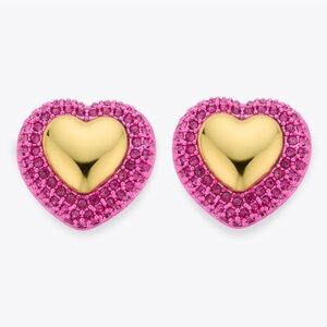 Kurt Geiger NWT Pink & Gold Heart Stud Earrings W/Dustbag